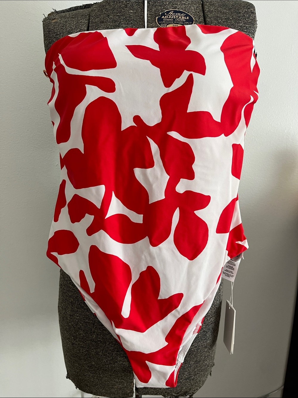 Milly Red and White Strapless One-Piece Swimsuit